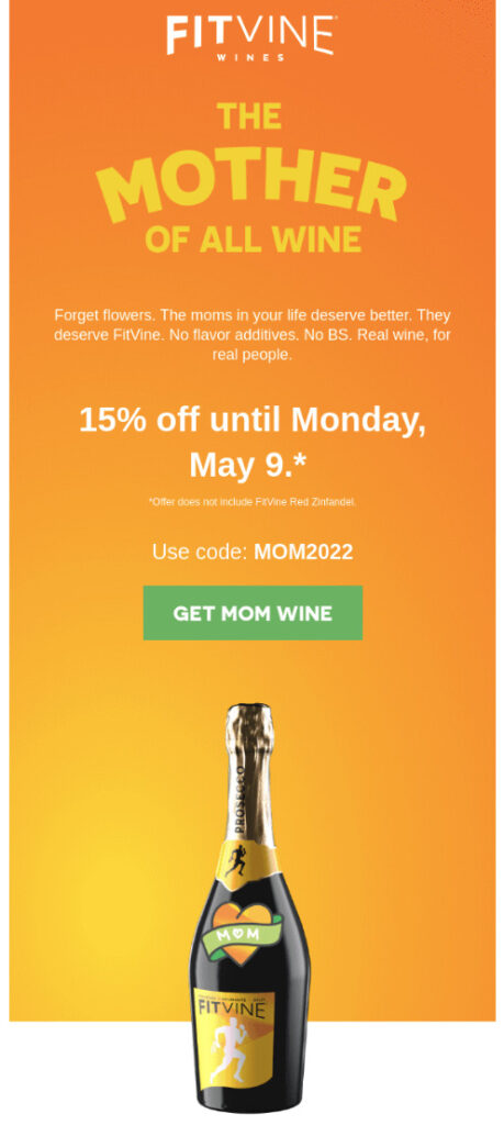 The Mother of All Wine mother's day email example