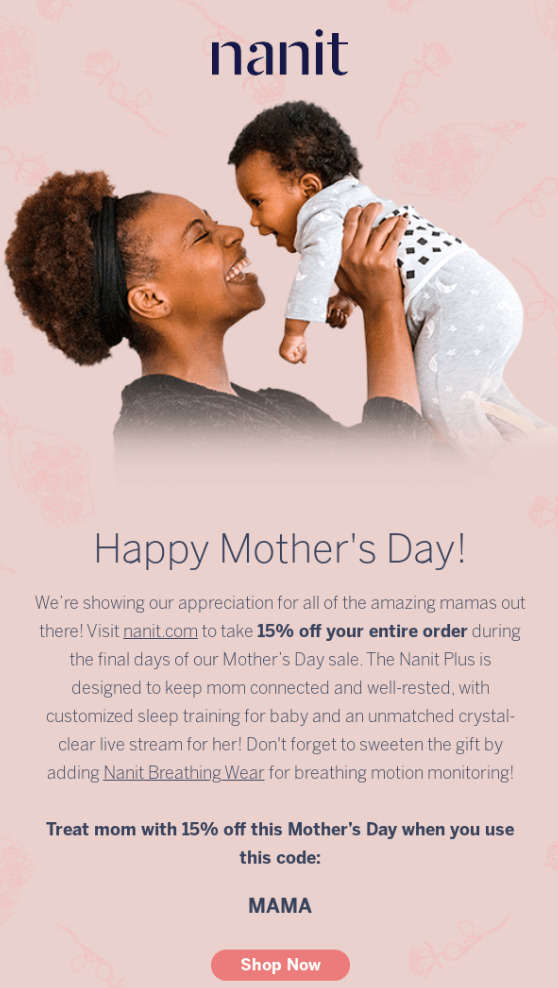 Email example for Mother's day promotion from Nanit