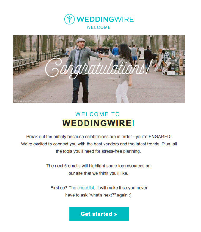Personalized email example from WeddingWire