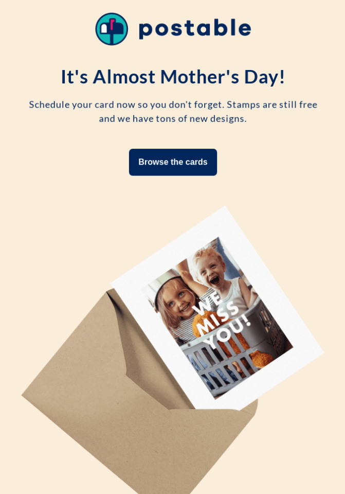 Mother's day email example from Postable