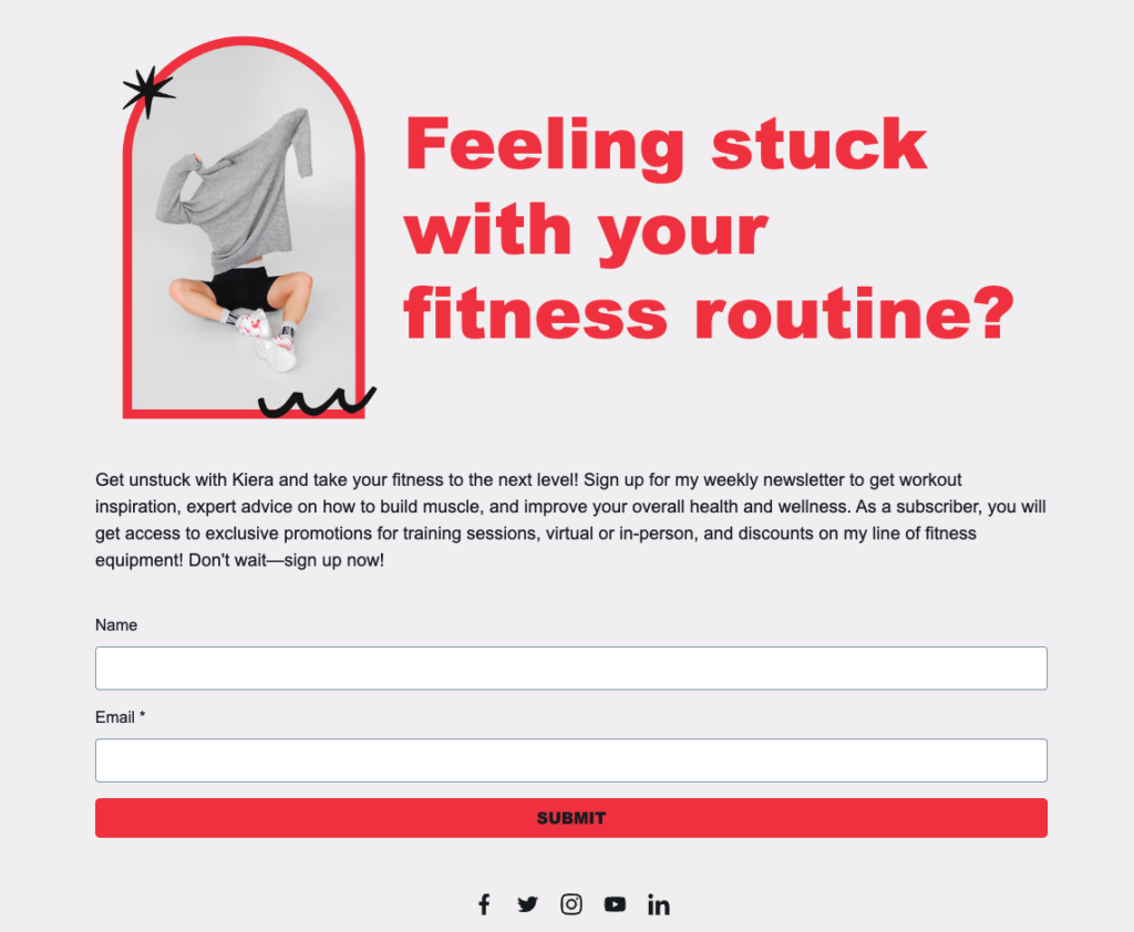 AWeber sign up page template for personal trainers