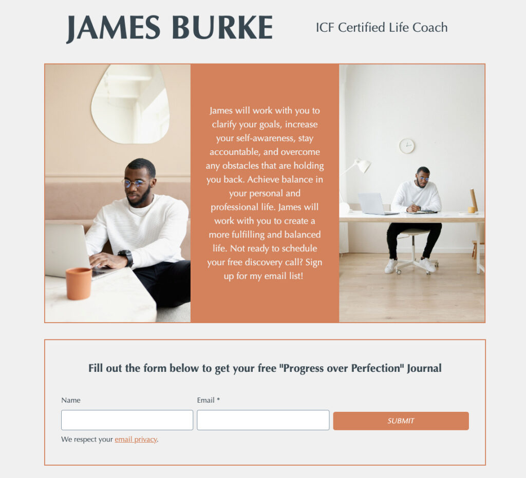 AWeber sign up page template for Life Coaches
