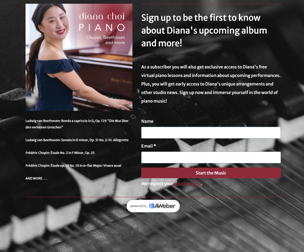 AWeber sign up page template for Musicians 