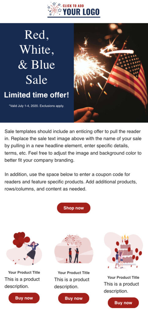 4th of July email template from AWeber