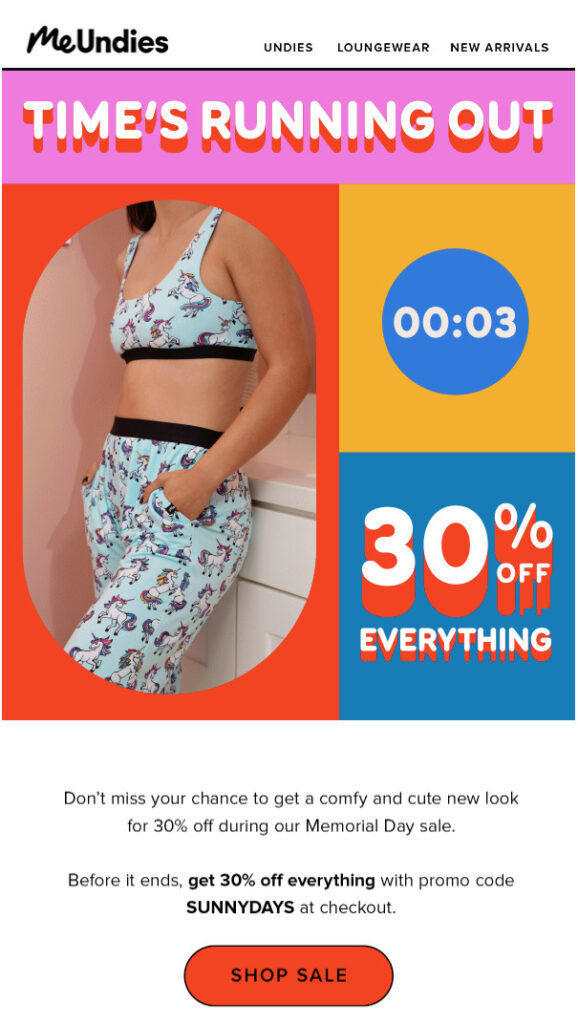 Email example from MeUndies creating a sense of urgency
