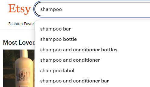 Etsy search example for "shampoo"