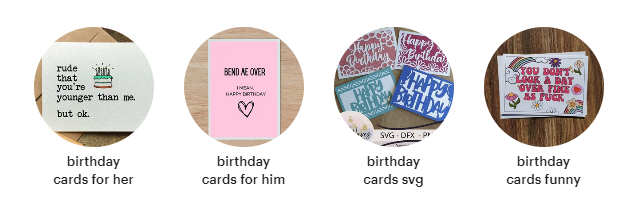 Etsy suggestions for "birthday cards"