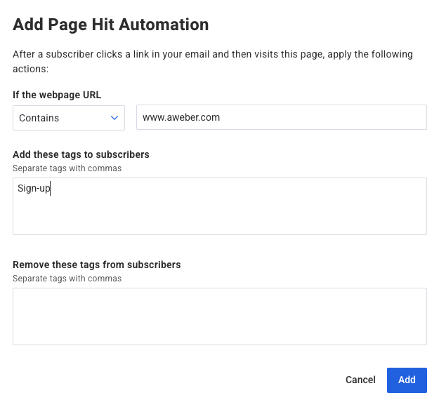 Page hit automation in AWeber