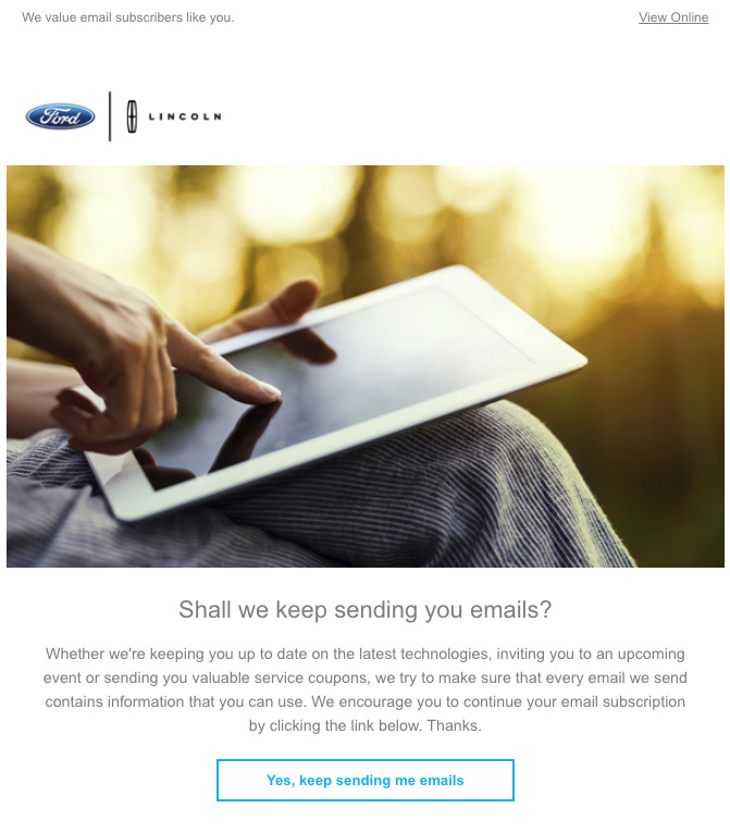 Reengagement email from Ford