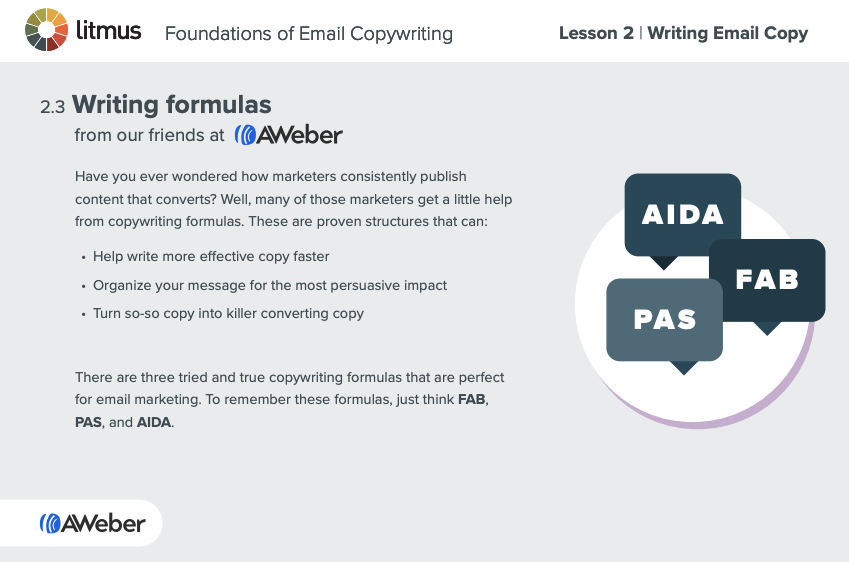 AWeber's portion of the lead magnet for Foundations of Email Copywriting