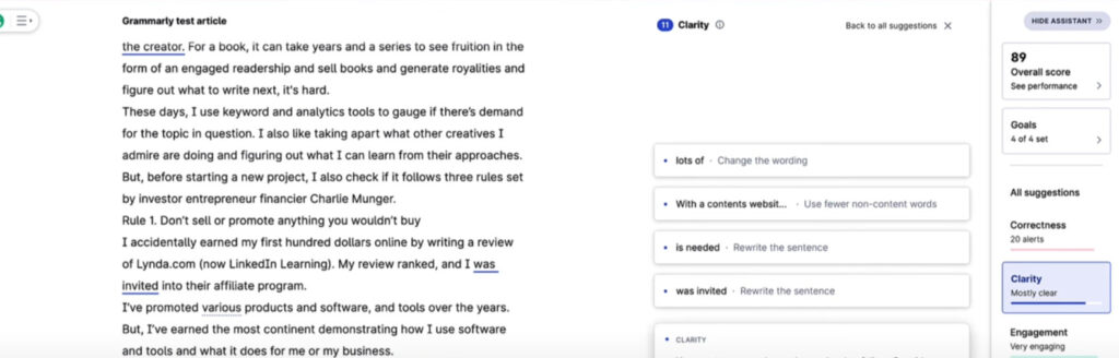 Grammarly content creation assistant tool