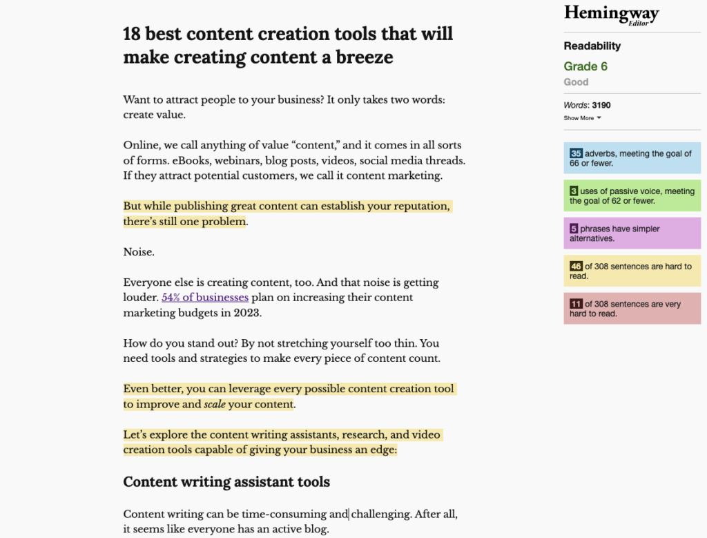 HemingwayApp example