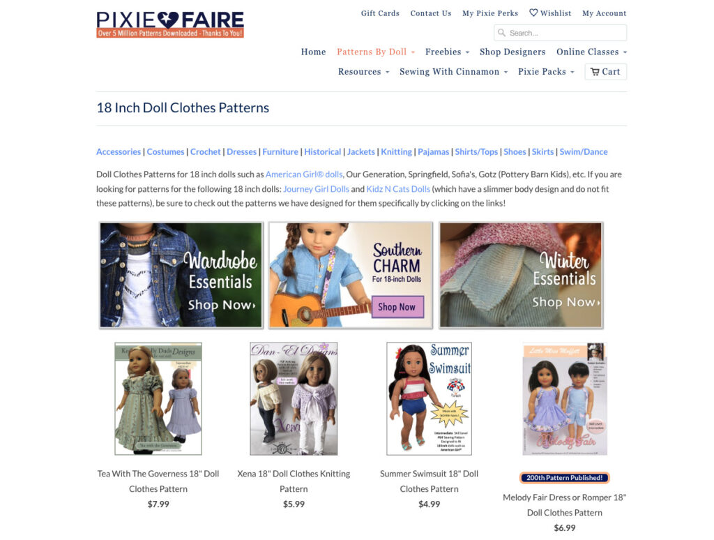 Pixie Faire selling digital downloads of doll clothes