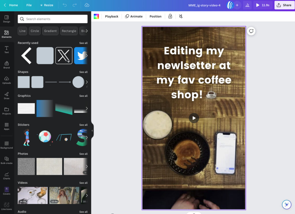 Showing how to create content in Canva