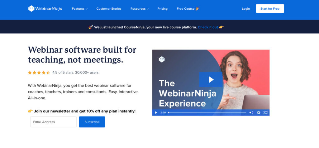 Webinar Ninja home page