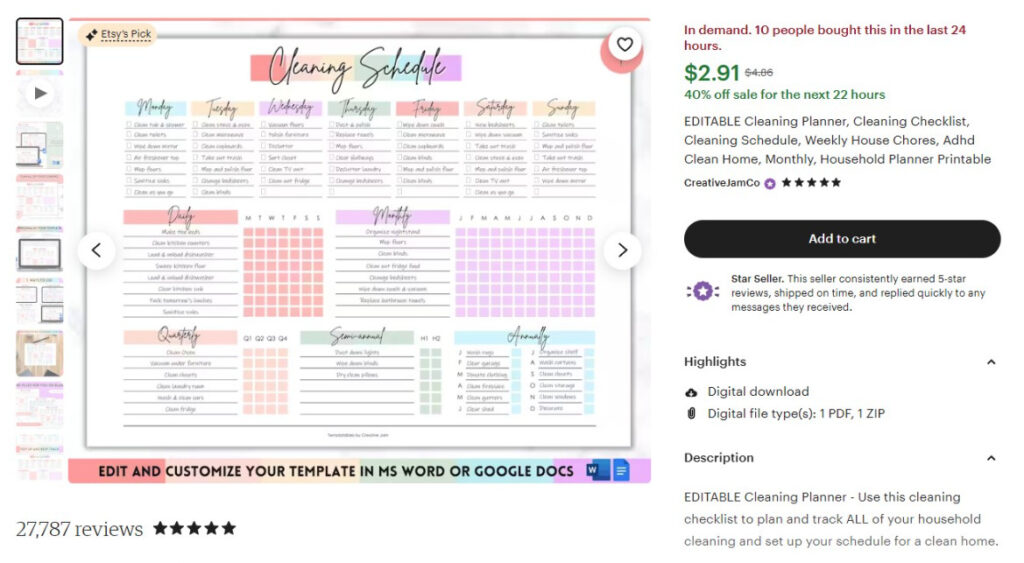 CreativeJam sells various templates and digital planners