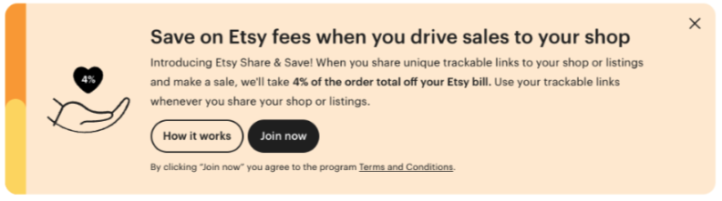 Etsy's share & save program sign up