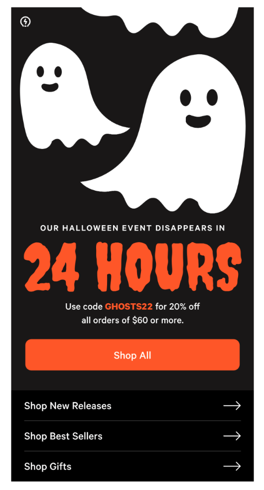 Example of a Halloween promo code in an email