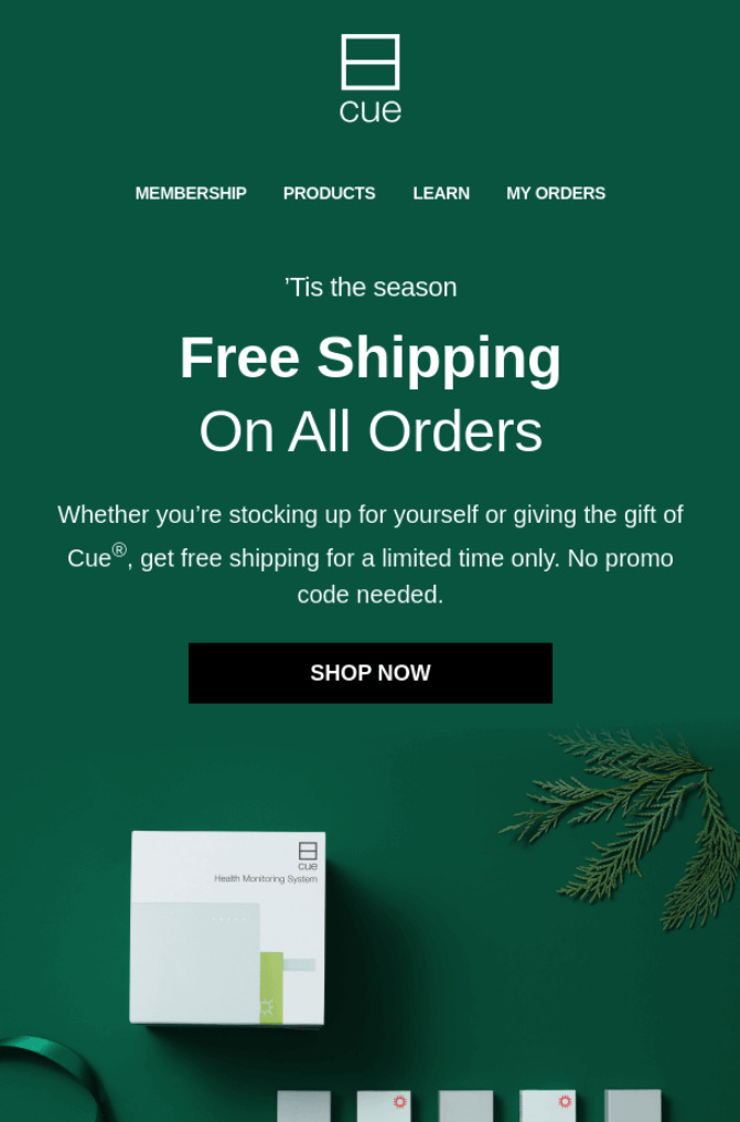 Free shipping holiday offer from Cue