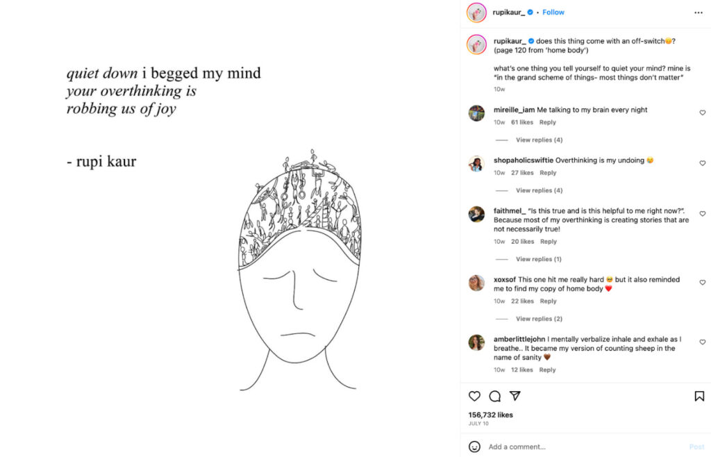 Rupi Kaur’s Instagram post sharing one of her poem’s