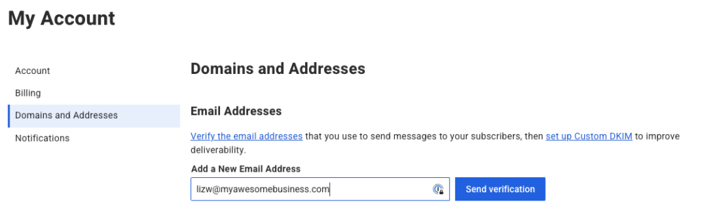 Add email address to domain setup