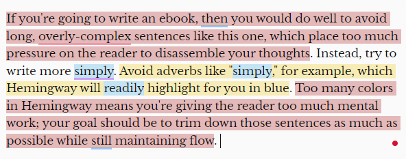Image showing how the Hemingway App highlights sentences that need to be improved to make content more readable