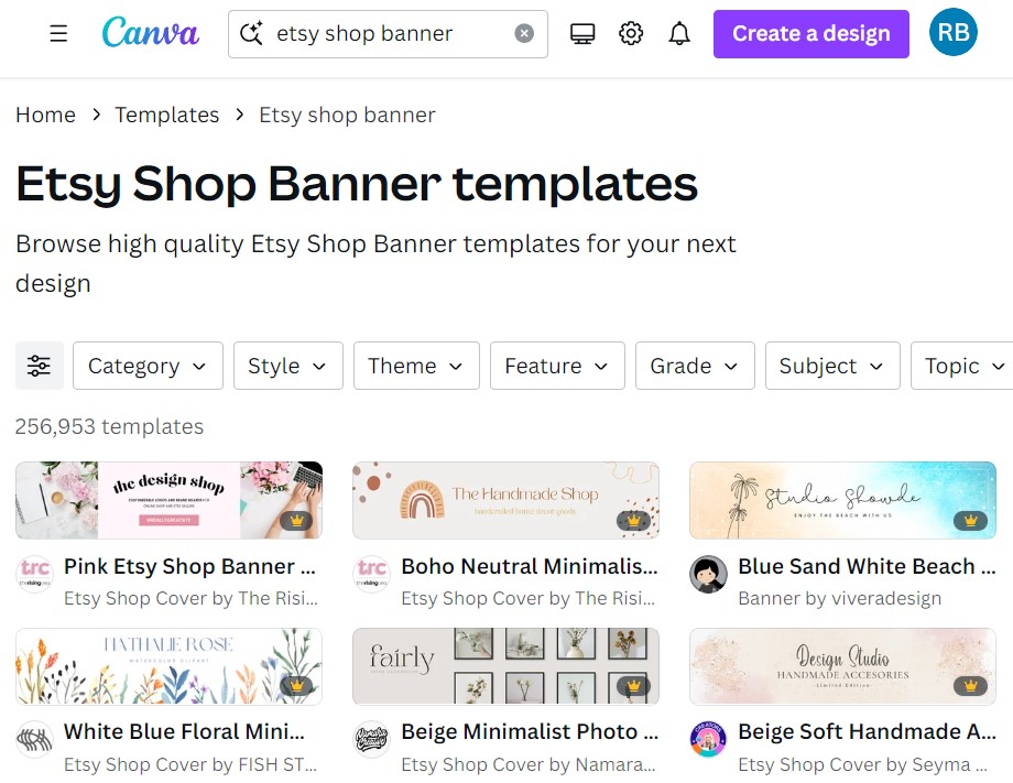 Images for Etsy shop banner templates on Canva