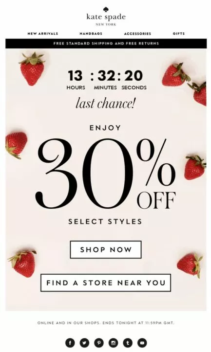 Kate Spade countdown in email