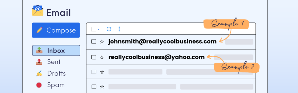 Example of an inbox with professional and non-professional email address