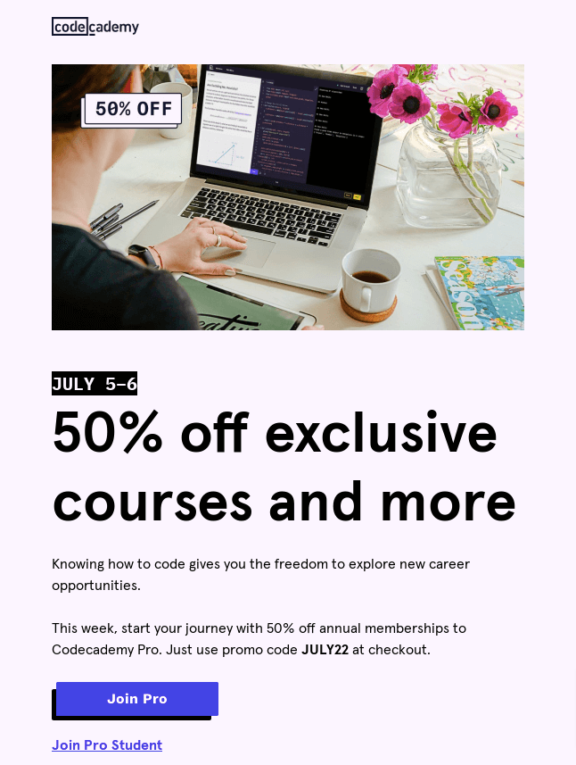 Email marketing example from brand Codecademy