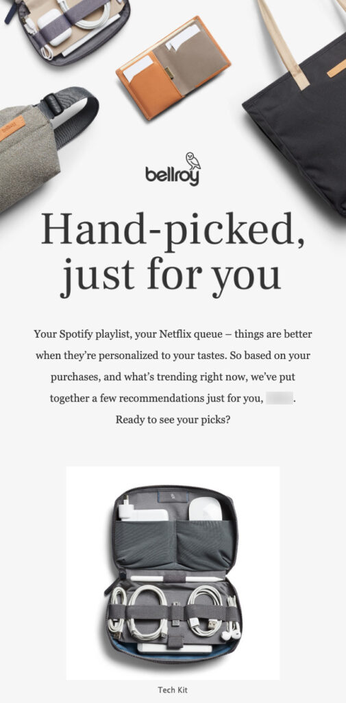 Email marketing idea email example from brand bellroy