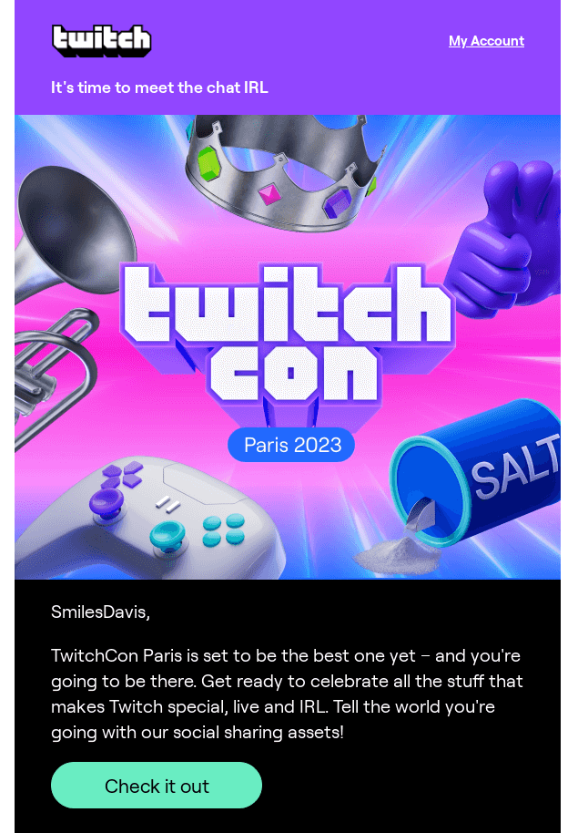 Example of an announcement email from Twitch