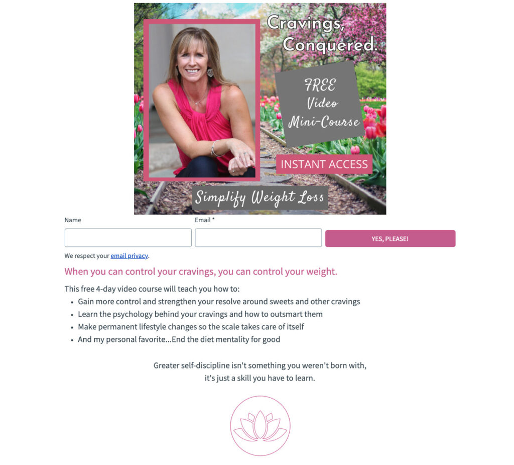 Landing page for lead magnet from coaching with Karen