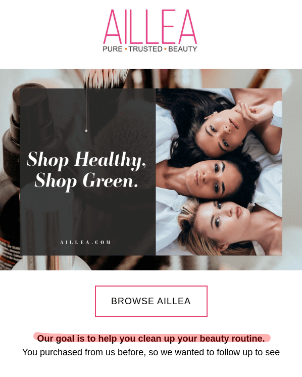 Marketing email example from brand Aillea