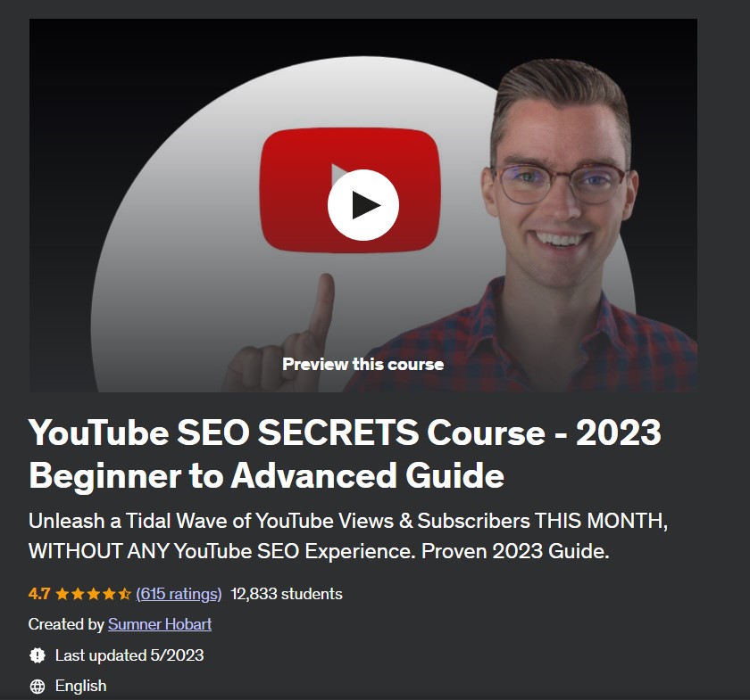 Image of “YouTube SEO SECRETS Course” by Sumner Hobard