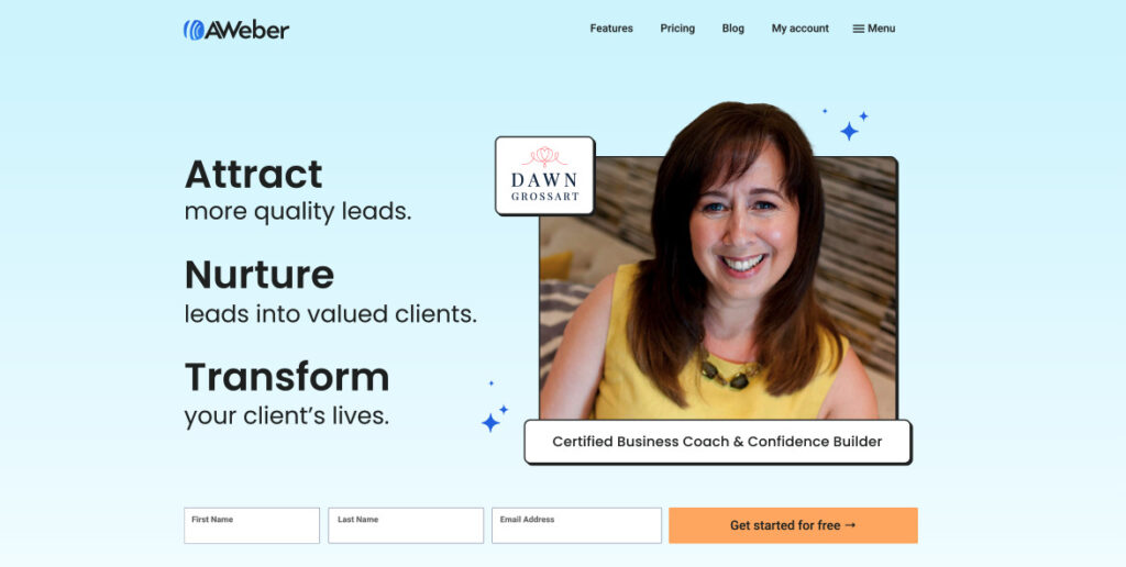 AWeber's landing page for coaches