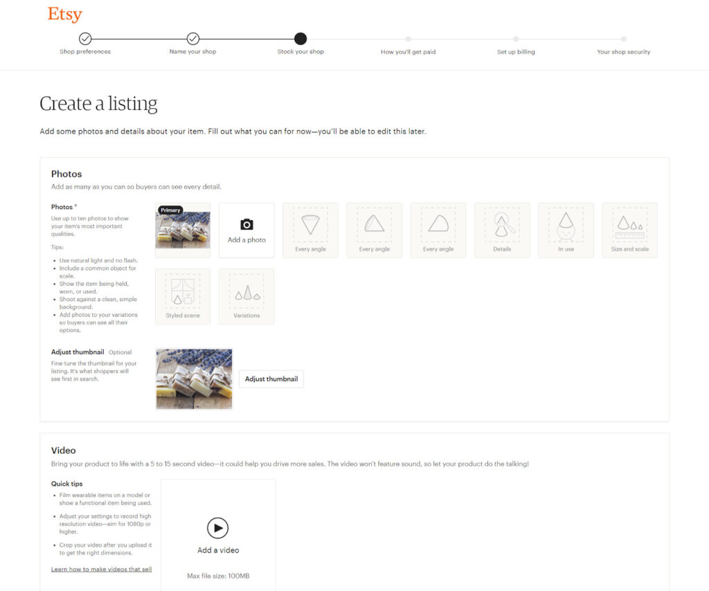 Create your first listings page in an Etsy shop
