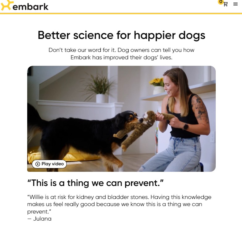 Embark Dog DNA Test landing page sample