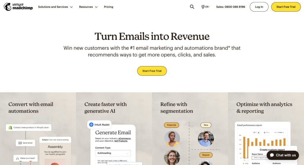 Screen shot of Mailchimp's home page