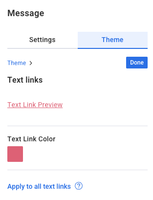 Section of universal theme settings where text link colors can be updated