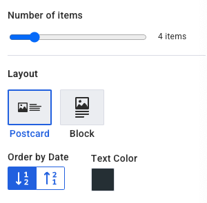 Section in AWeber account to set preferences for feed element layout style