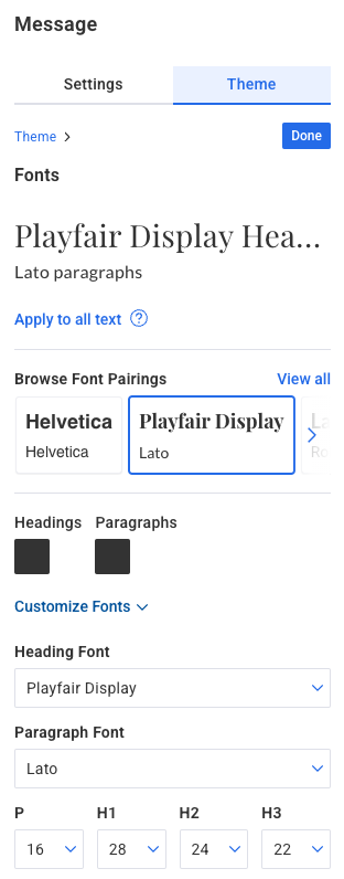 Section of universal theme settings where fonts can be updated