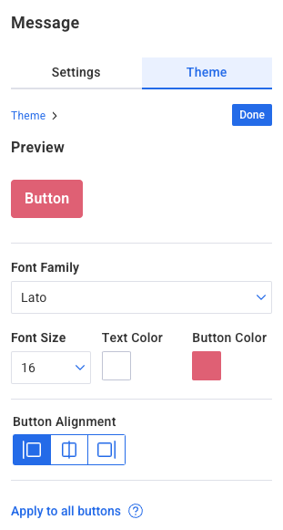 Section of universal theme settings where button color and size can be updated