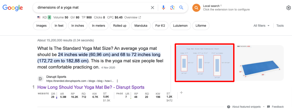 top image result for the term “dimensions of a yoga mat” in Google