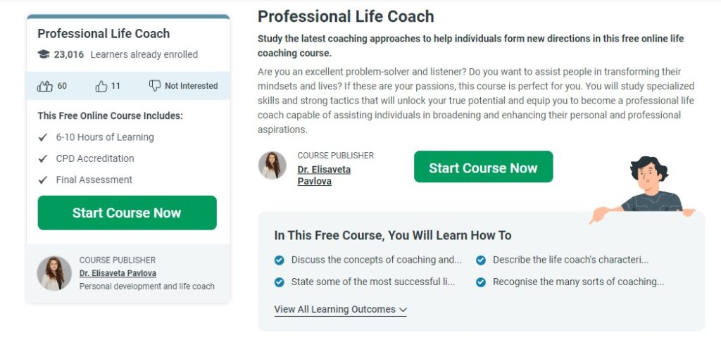 Alison- Free professional life coach program and CPD certification course page