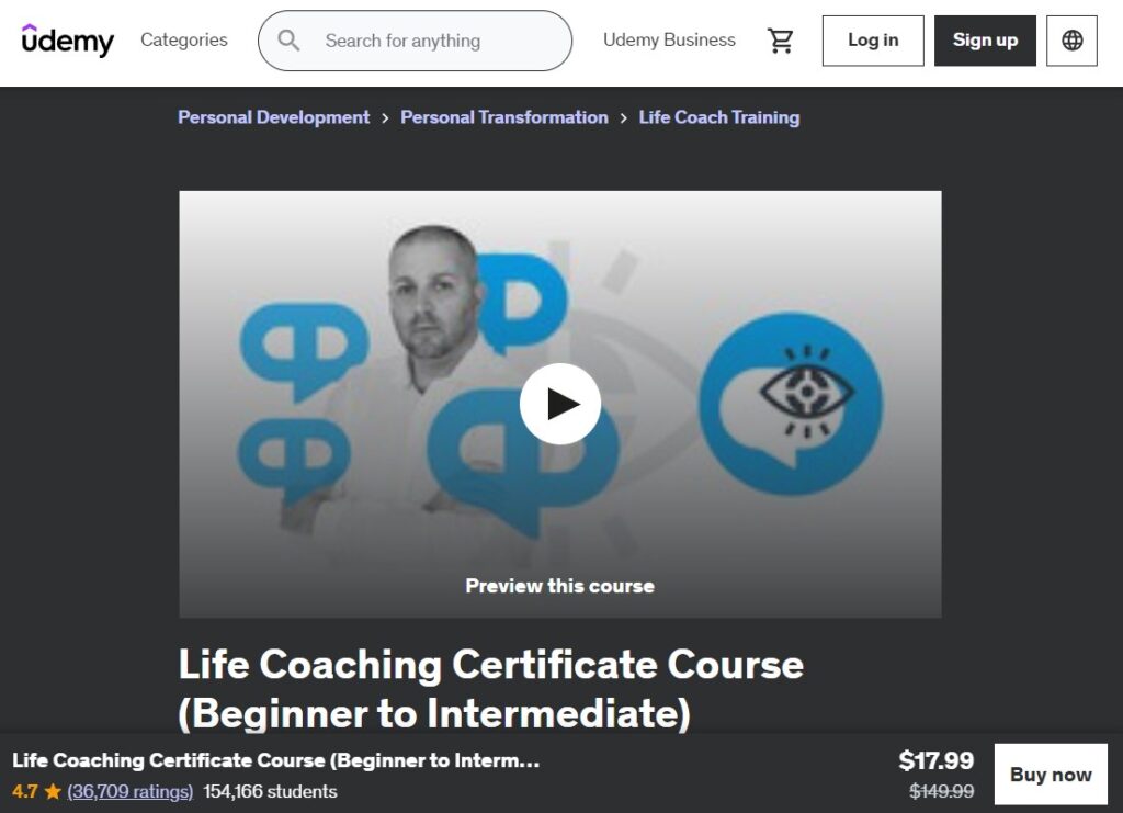 The Kain Ramsey online life coaching certificate course landing page