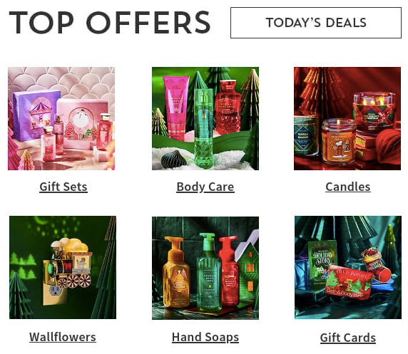 Top offers in Bath and Body Works email