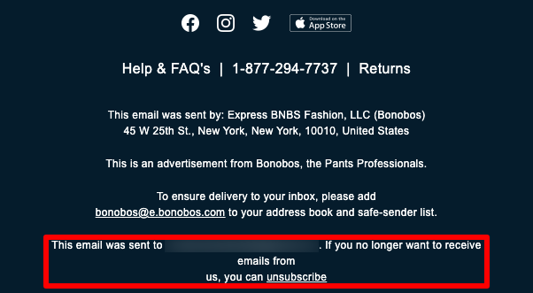 Unsubscribe link example in an email