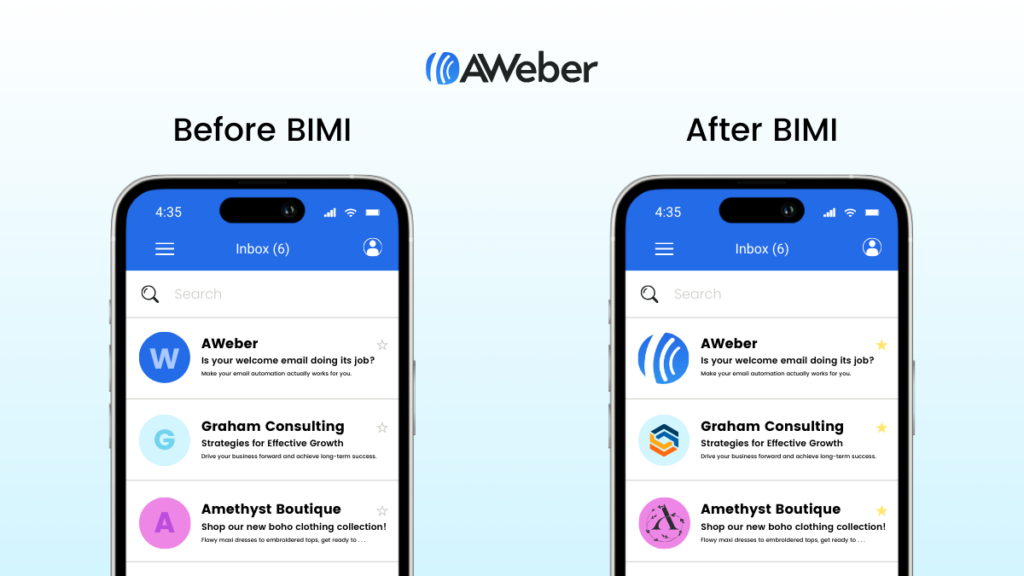 example of what your emails would look like with and without BIMI logo