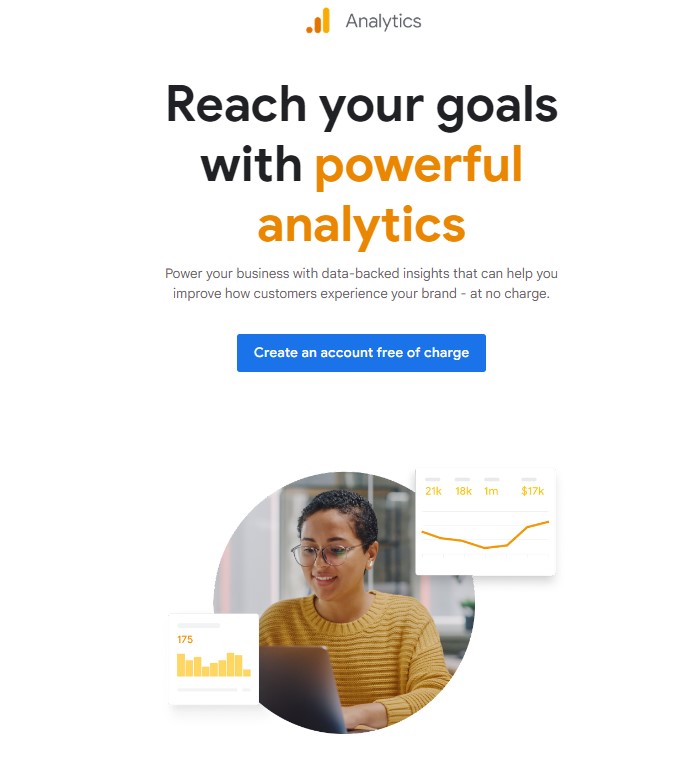 Image of a Google Analytics landing page promoting their service